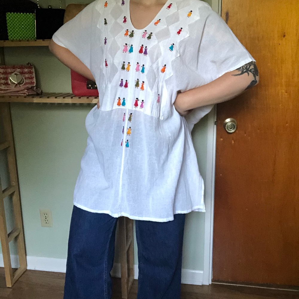 Mexican Handmade Embroidered Cotton Caftan Boho